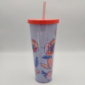 Starbucks 2017 Venti Poppy Floral Flower Cold Cup Tumbler 24 oz w/Lid and Straw